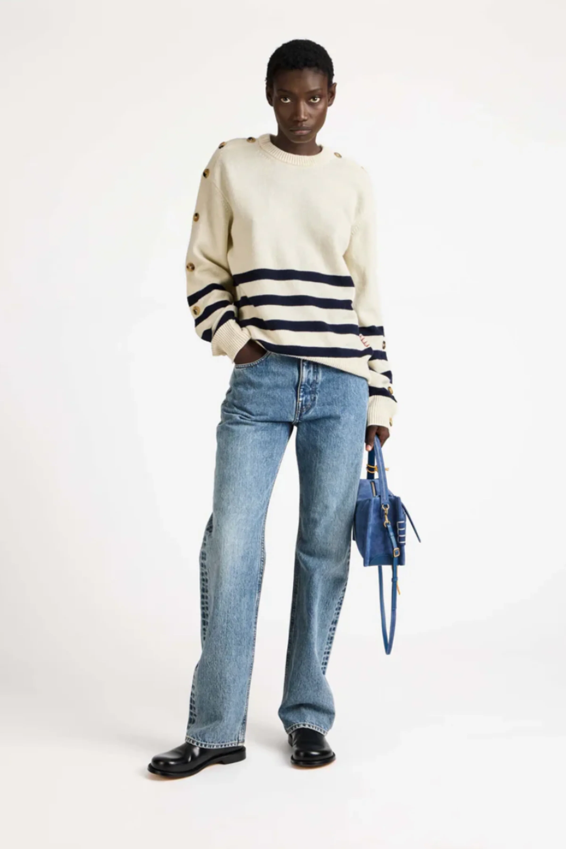 Buttoned Sleeve Breton Jumper - Image 2