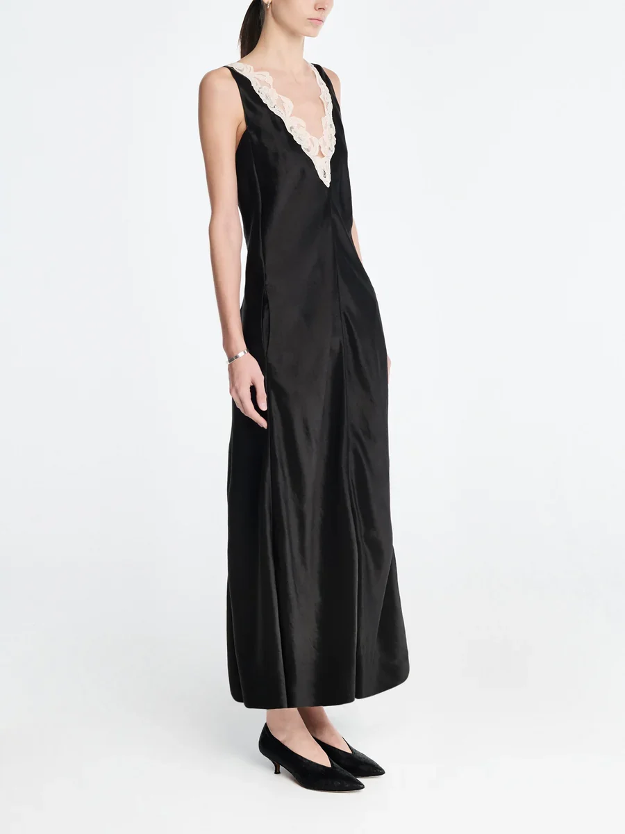 Lace V-Neck Dress in Black - Image 3