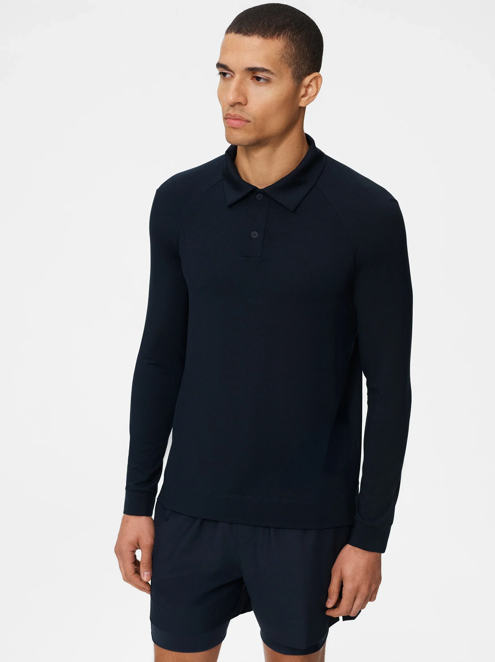 Natural Tennis Long Sleeve Polo in Navy - Image 3