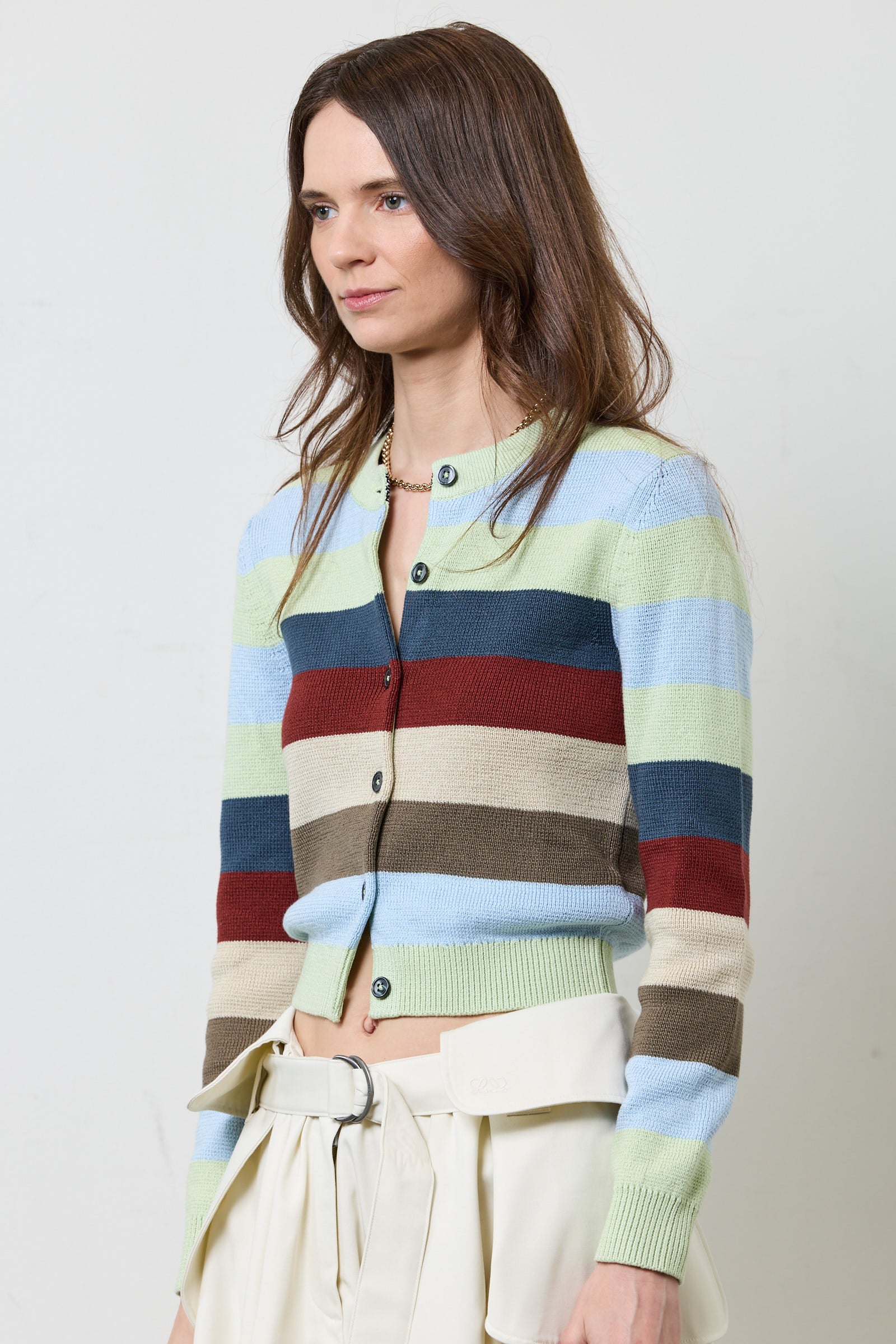 Striped Cropped Cardigan - Image 3